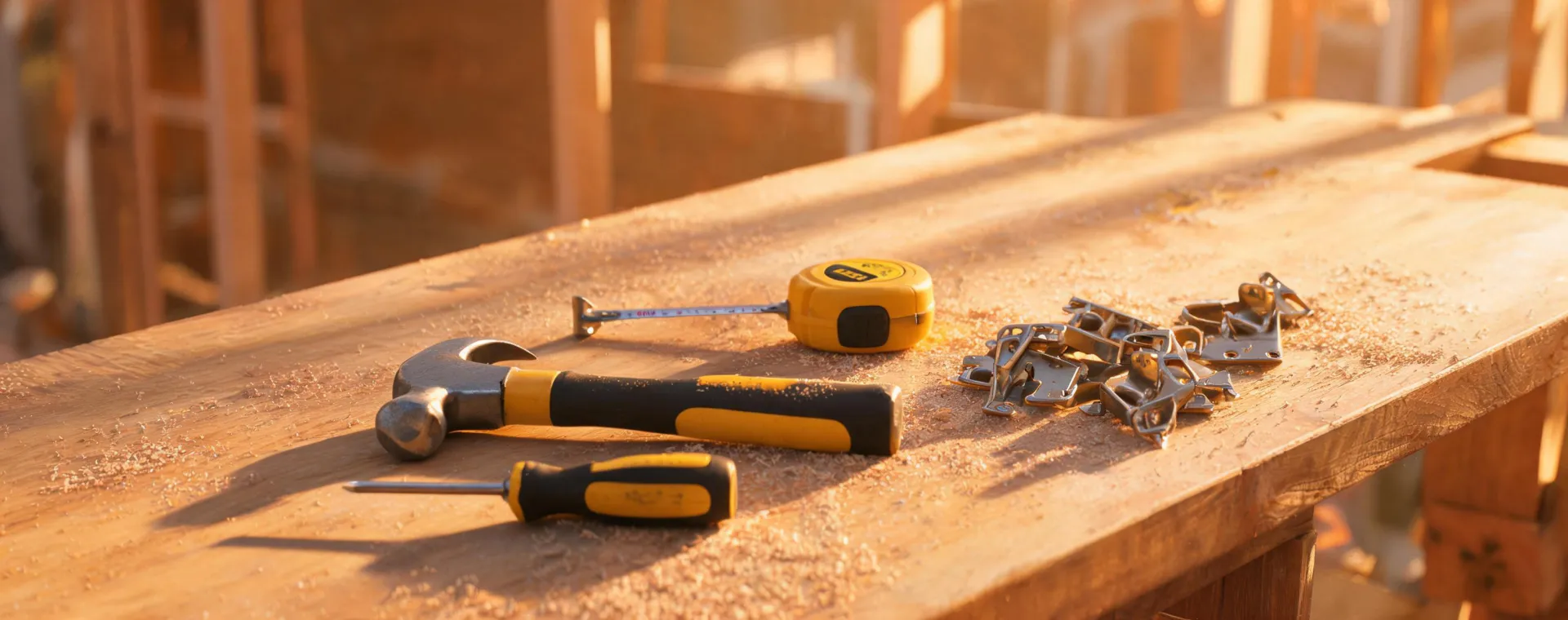 Stanley tools on jobsite bench